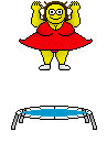 dicke Frau auf Trampolin